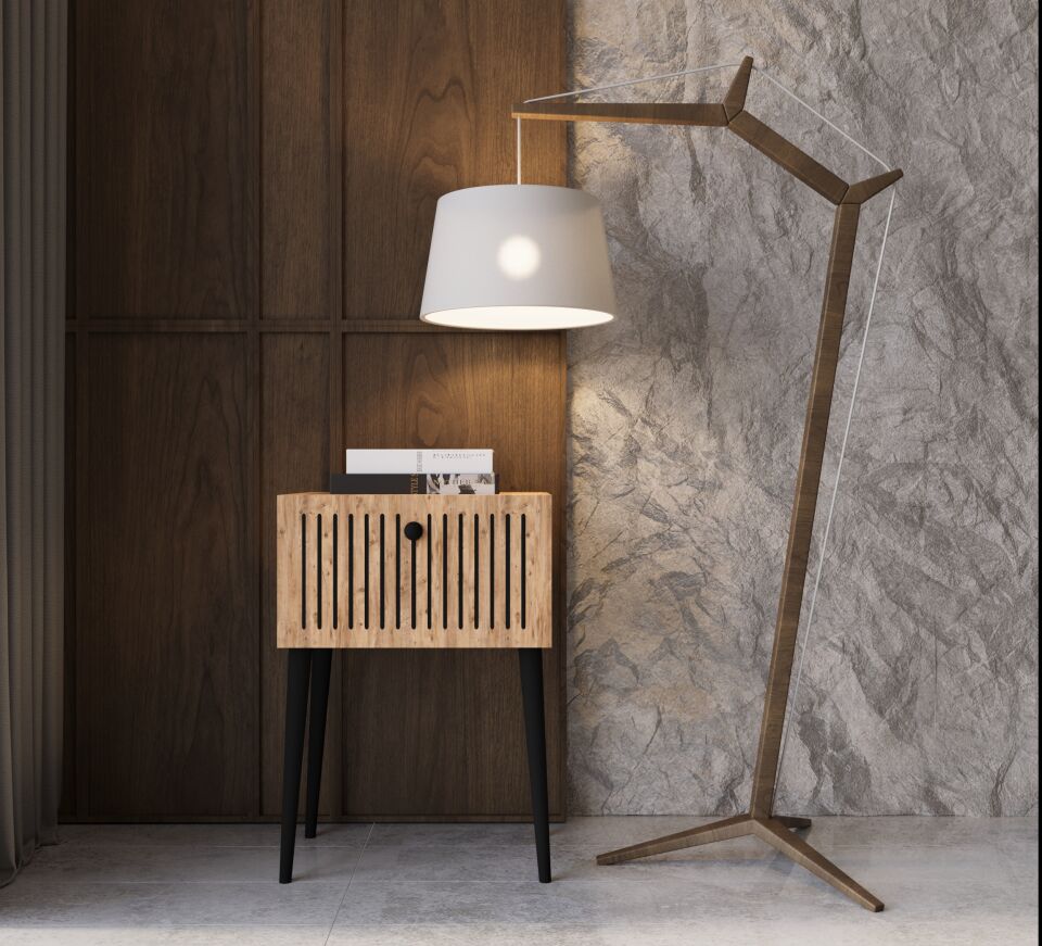 Canopus MDF Ahşap Ayaklı Tek Kapaklı Komodin (4 renk seçeneği)