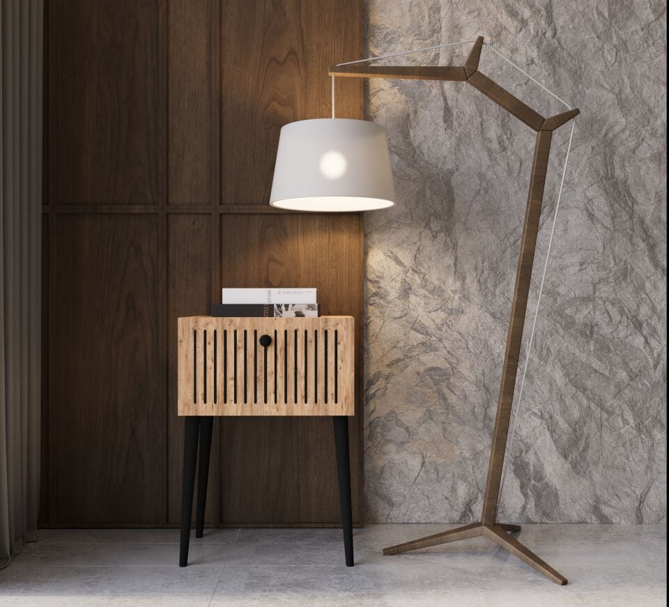 Canopus MDF Ahşap Ayaklı Tek Kapaklı Komodin (4 renk seçeneği)