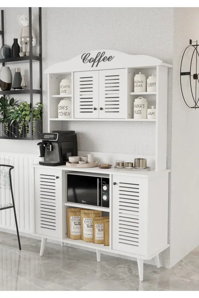 Avior Kahve Köşesi MDF kapaklı raflı 120 cm (5 renk seçeneği) BEYAZ