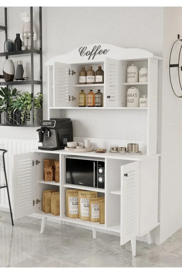 Avior Kahve Köşesi MDF kapaklı raflı 120 cm (5 renk seçeneği) BEYAZ