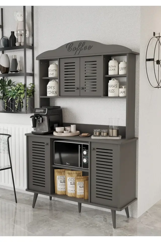 Avior Kahve Köşesi MDF kapaklı raflı 120 cm (5 renk seçeneği) GRİ