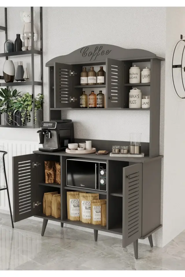 Avior Kahve Köşesi MDF kapaklı raflı 120 cm (5 renk seçeneği) GRİ