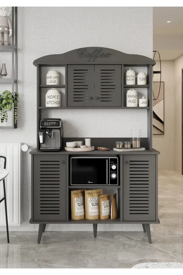 Avior Kahve Köşesi MDF kapaklı raflı 120 cm (5 renk seçeneği) GRİ