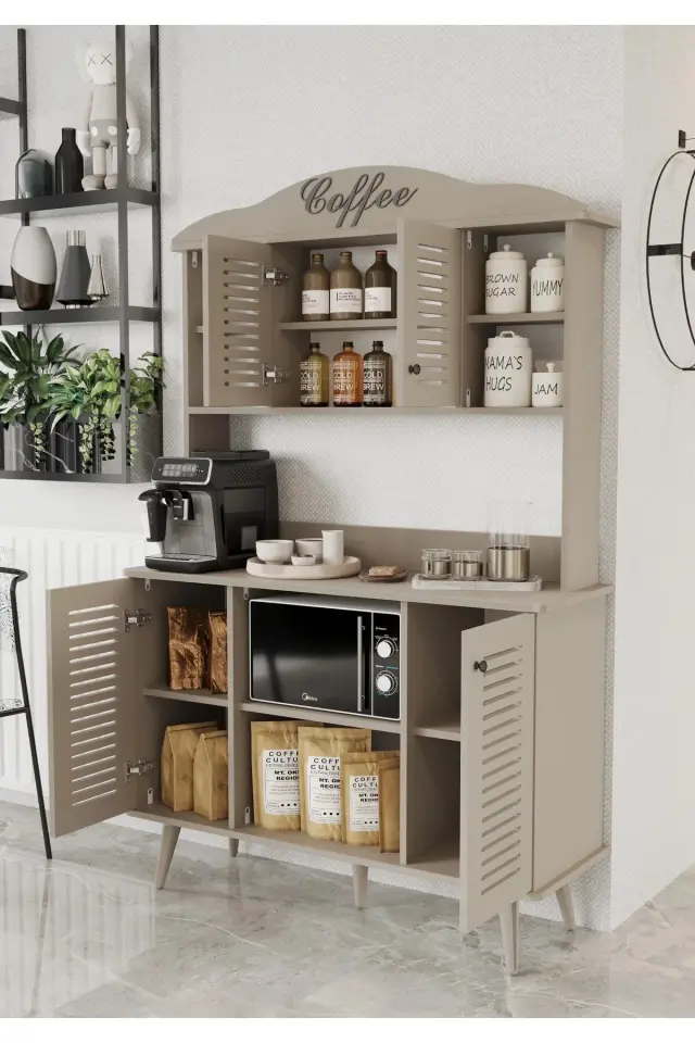 Avior Kahve Köşesi MDF kapaklı raflı 120 cm (5 renk seçeneği) KUM TAŞI