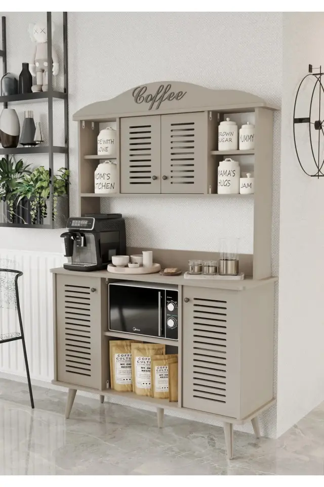 Avior Kahve Köşesi MDF kapaklı raflı 120 cm (5 renk seçeneği) KUM TAŞI