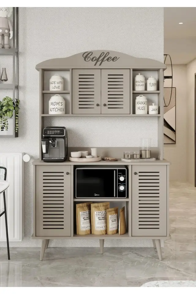 Avior Kahve Köşesi MDF kapaklı raflı 120 cm (5 renk seçeneği) KUM TAŞI