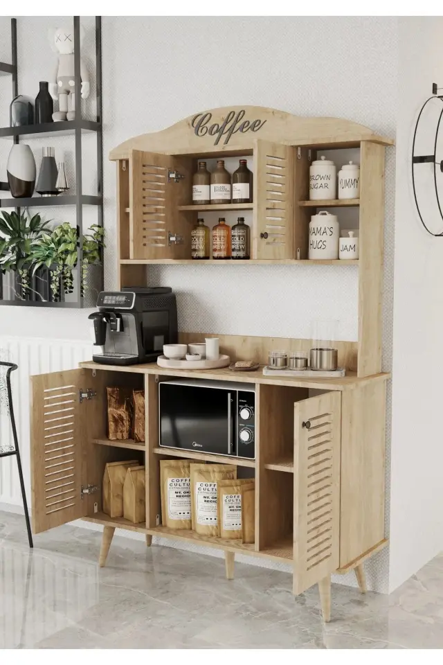 Avior Kahve Köşesi MDF kapaklı raflı 120 cm (5 renk seçeneği) SAFİR MEŞE