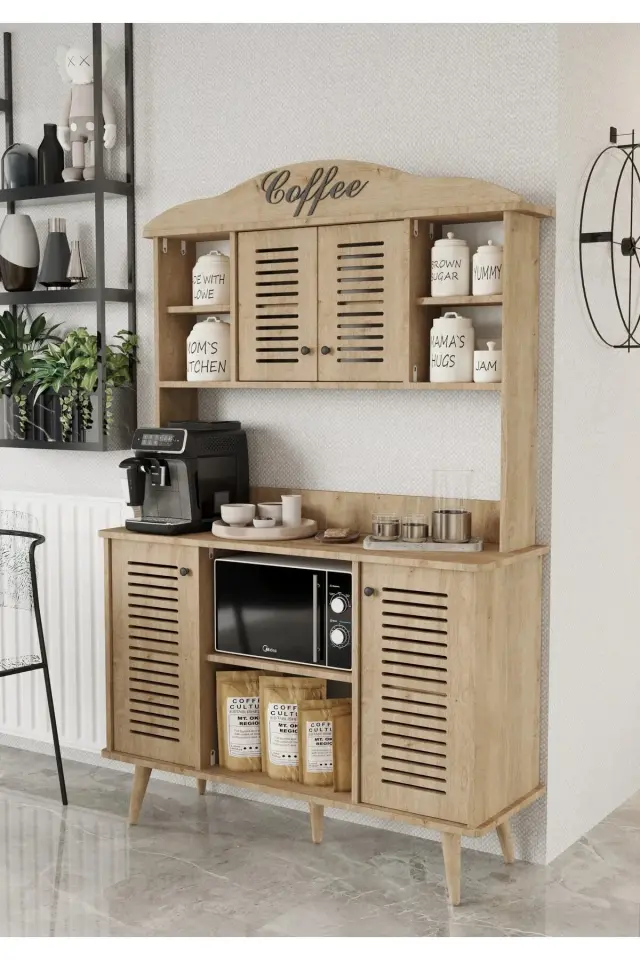 Avior Kahve Köşesi MDF kapaklı raflı 120 cm (5 renk seçeneği) SAFİR MEŞE