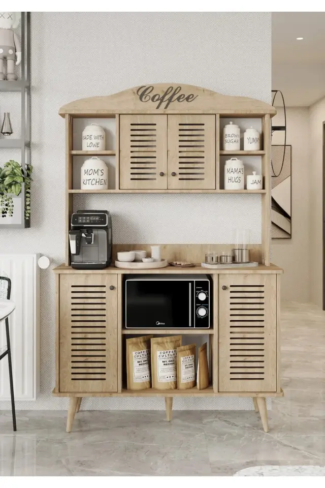 Avior Kahve Köşesi MDF kapaklı raflı 120 cm (5 renk seçeneği) SAFİR MEŞE