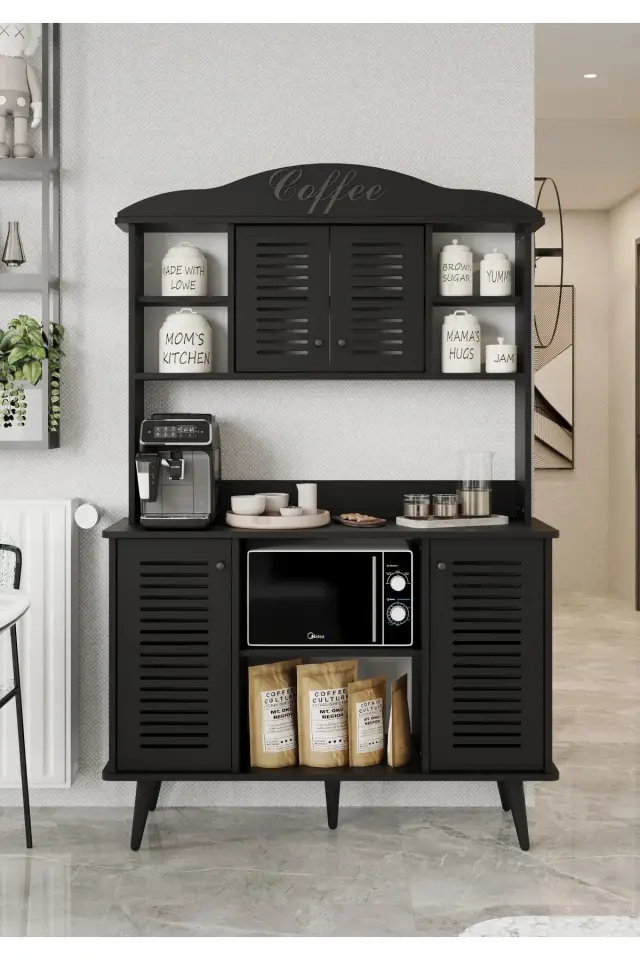 Avior Kahve Köşesi MDF kapaklı raflı 120 cm (5 renk seçeneği) SİYAH