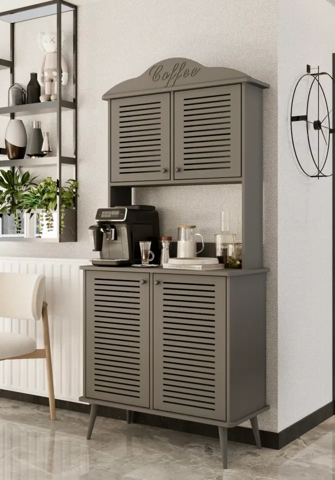 Avior Kahve Köşesi MDF kapaklı raflı 90 cm (7 renk seçeneği) GRİ
