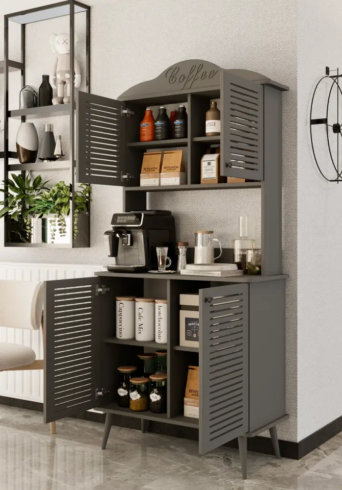 Avior Kahve Köşesi MDF kapaklı raflı 90 cm (7 renk seçeneği) GRİ