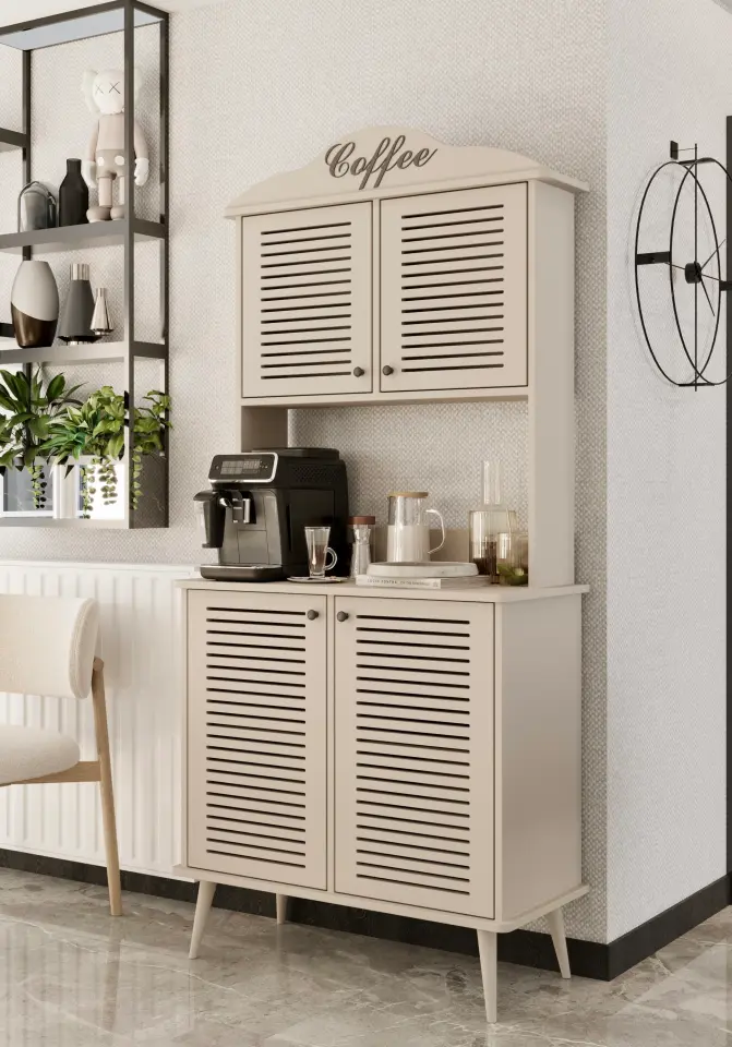 Avior Kahve Köşesi MDF kapaklı raflı 90 cm (7 renk seçeneği) KUM TAŞI