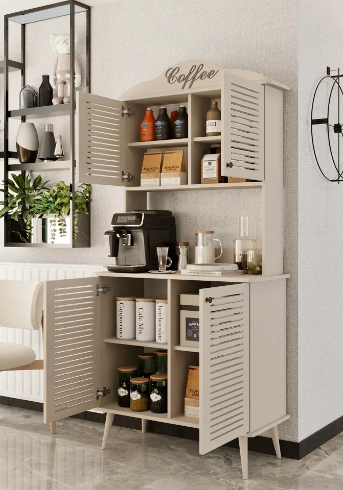 Avior Kahve Köşesi MDF kapaklı raflı 90 cm (7 renk seçeneği) KUM TAŞI