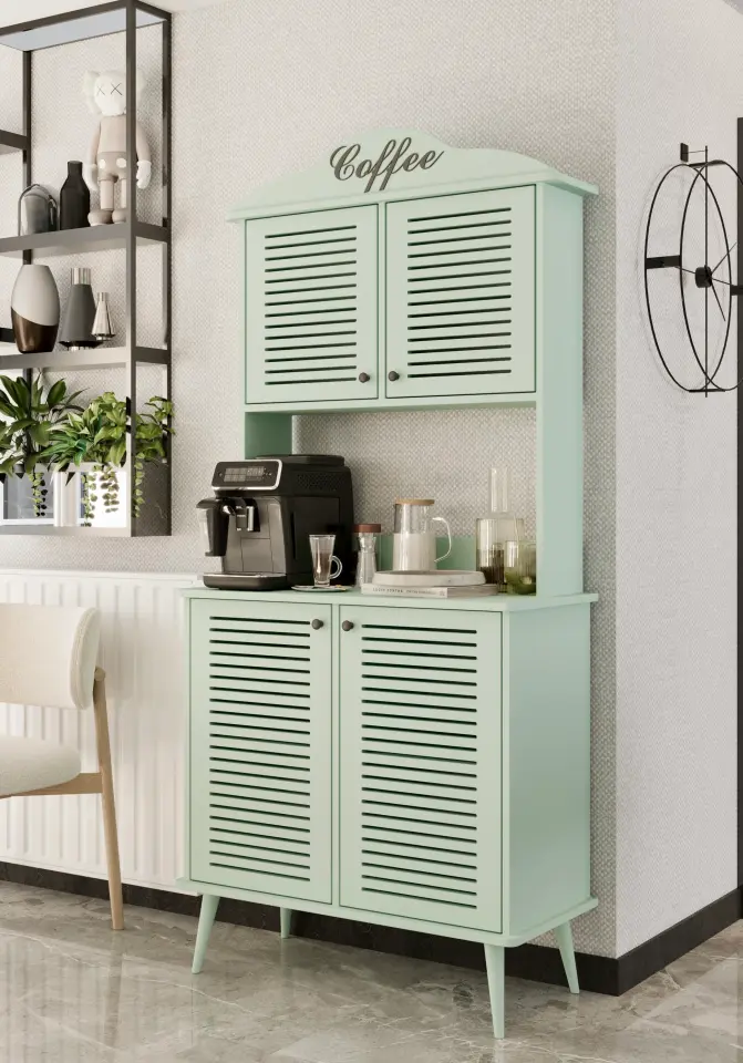 Avior Kahve Köşesi MDF kapaklı raflı 90 cm (7 renk seçeneği) MİNT YEŞİLİ
