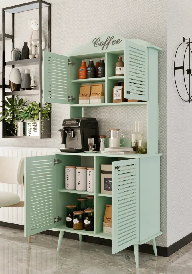 Avior Kahve Köşesi MDF kapaklı raflı 90 cm (7 renk seçeneği) MİNT YEŞİLİ