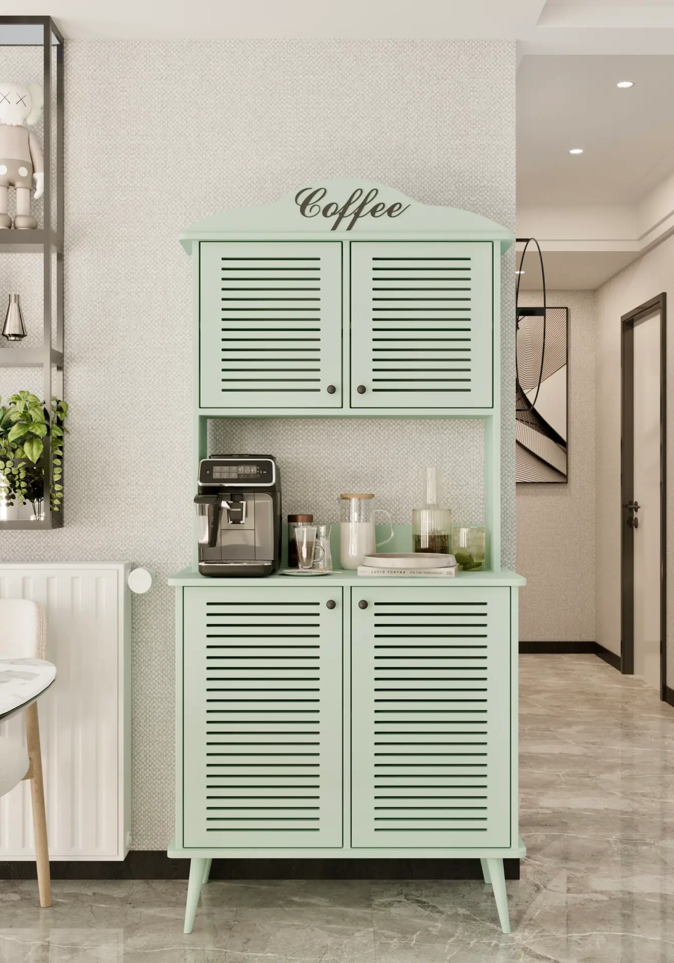Avior Kahve Köşesi MDF kapaklı raflı 90 cm (7 renk seçeneği) MİNT YEŞİLİ