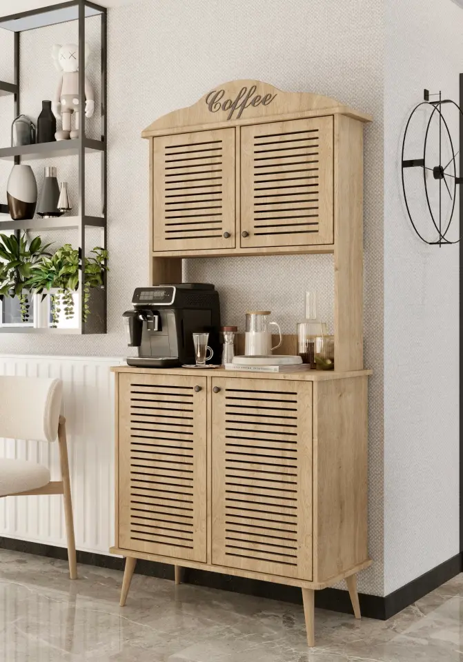 Avior Kahve Köşesi MDF kapaklı raflı 90 cm (7 renk seçeneği) SAFİR MEŞE