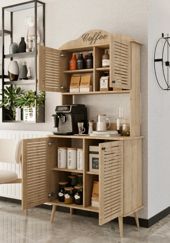 Avior Kahve Köşesi MDF kapaklı raflı 90 cm (7 renk seçeneği) SAFİR MEŞE