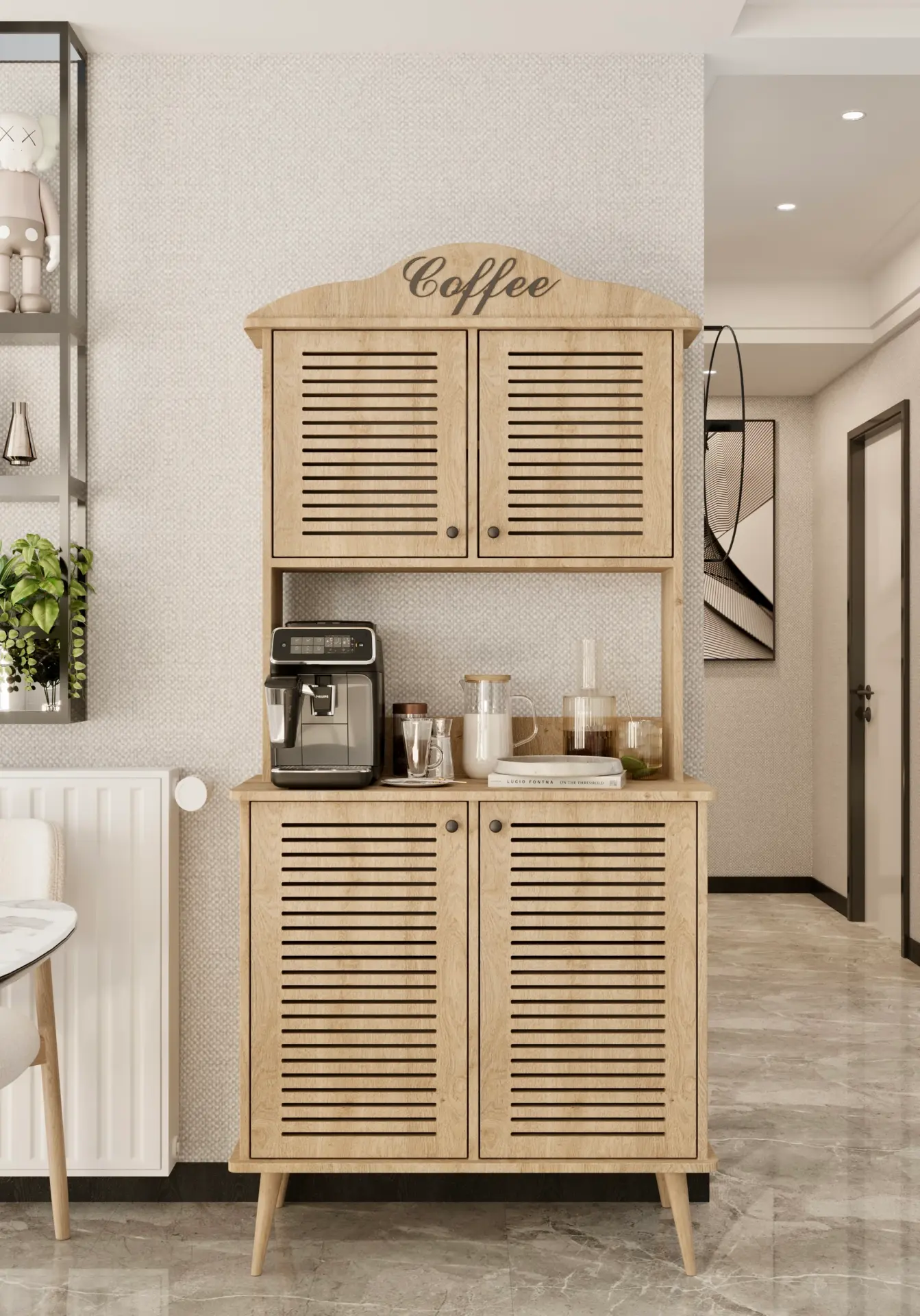 Avior Kahve Köşesi MDF kapaklı raflı 90 cm (7 renk seçeneği) SAFİR MEŞE