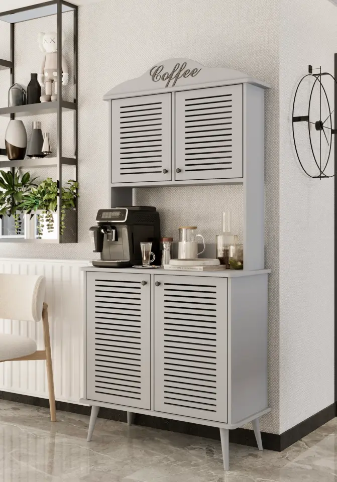 Avior Kahve Köşesi MDF kapaklı raflı 90 cm (7 renk seçeneği) SİS GRİ