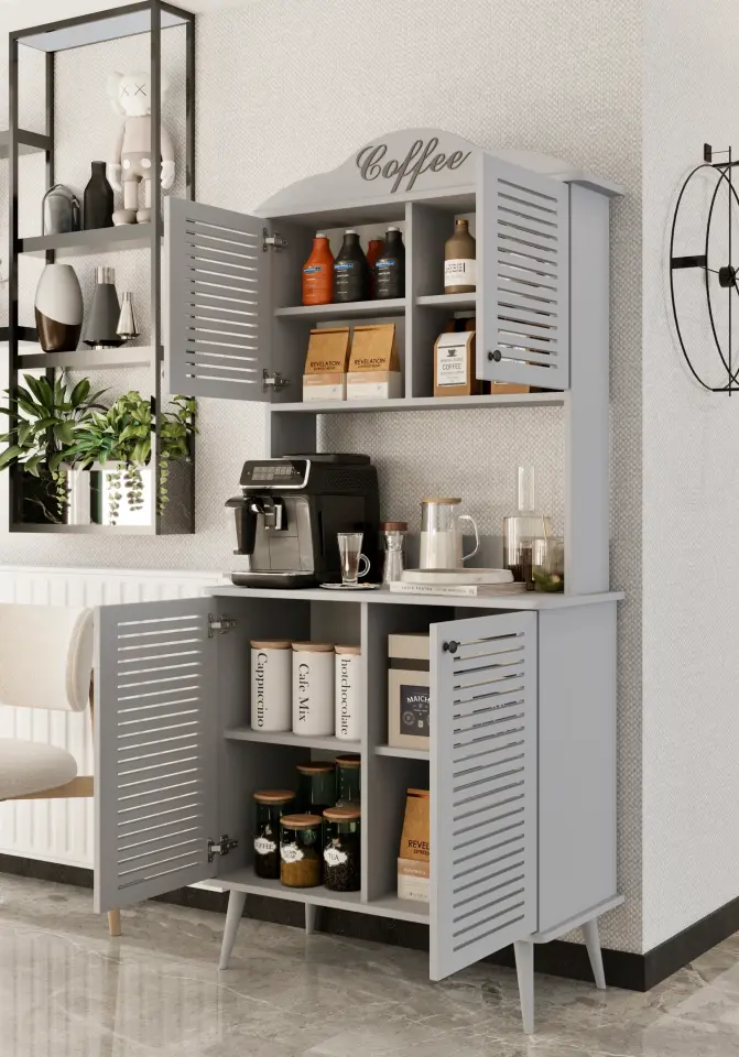Avior Kahve Köşesi MDF kapaklı raflı 90 cm (7 renk seçeneği) SİS GRİ