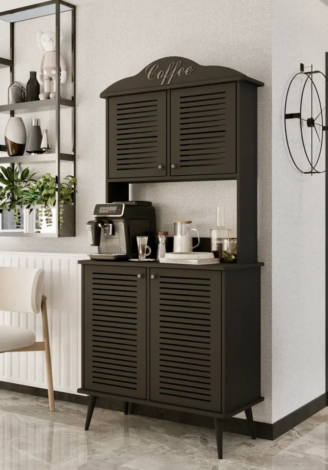 Avior Kahve Köşesi MDF kapaklı raflı 90 cm (7 renk seçeneği) SİYAH