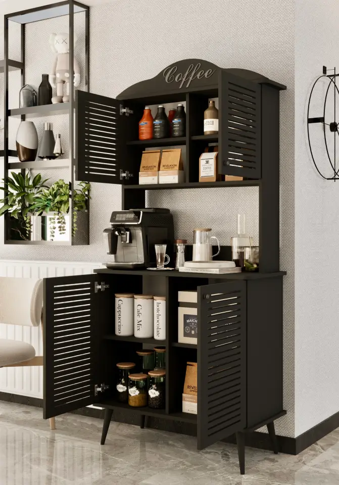 Avior Kahve Köşesi MDF kapaklı raflı 90 cm (7 renk seçeneği) SİYAH