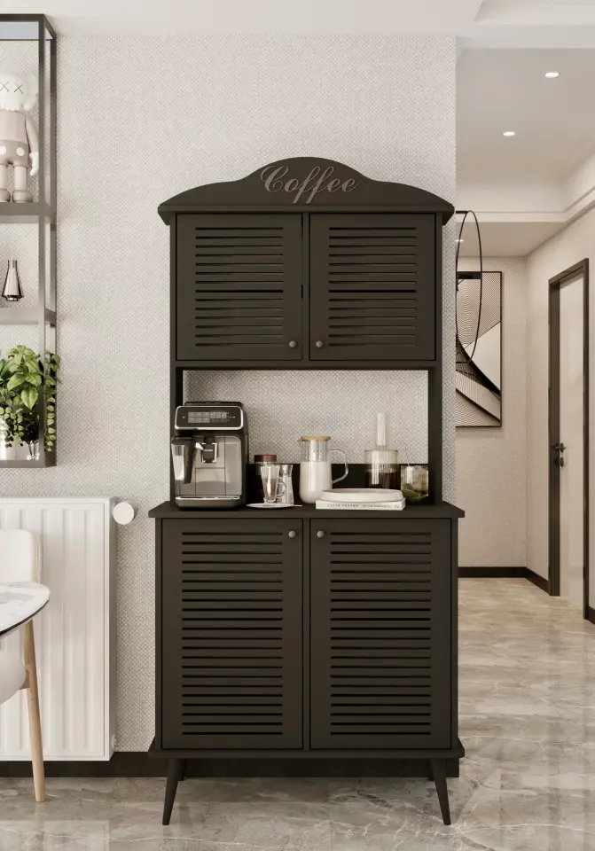 Avior Kahve Köşesi MDF kapaklı raflı 90 cm (7 renk seçeneği) SİYAH