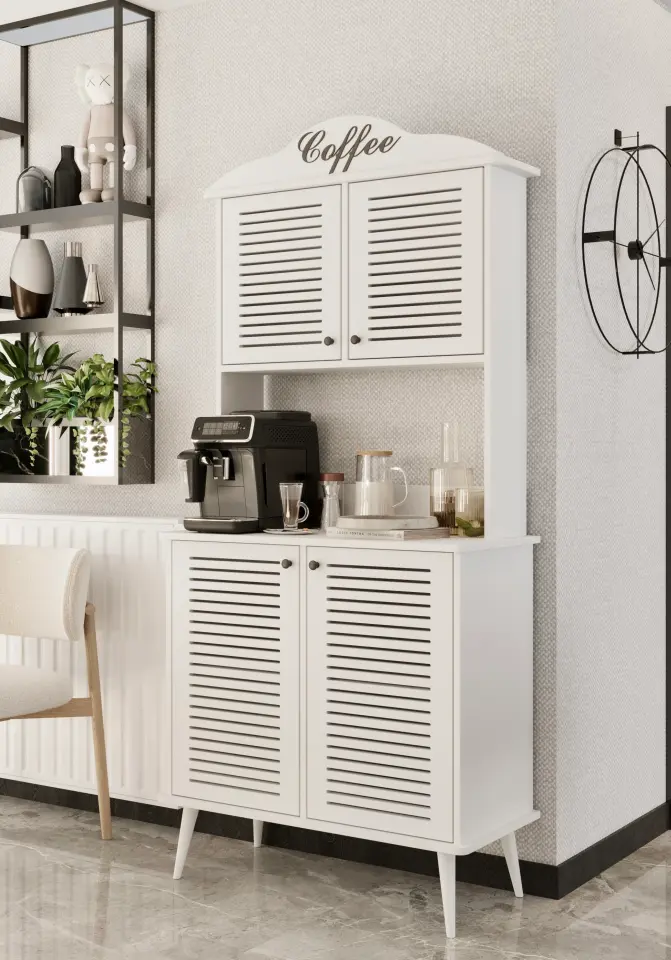 Avior Kahve Köşesi MDF kapaklı raflı 90 cm (7 renk seçeneği) BEYAZ