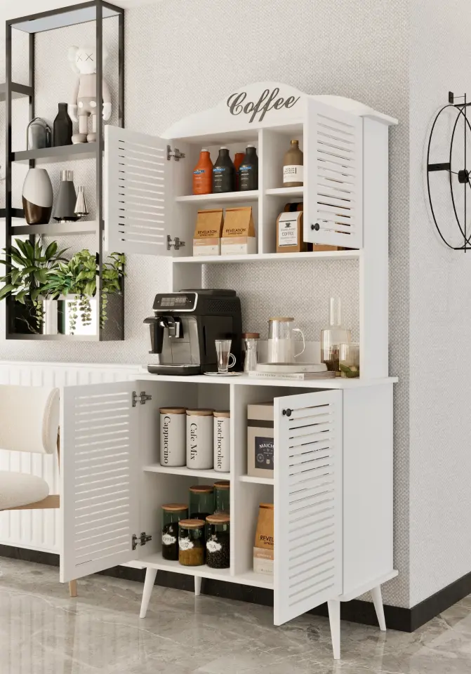 Avior Kahve Köşesi MDF kapaklı raflı 90 cm (7 renk seçeneği) BEYAZ