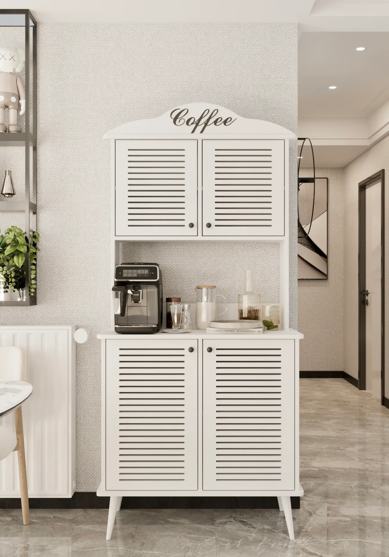 Avior Kahve Köşesi MDF kapaklı raflı 90 cm (7 renk seçeneği) BEYAZ