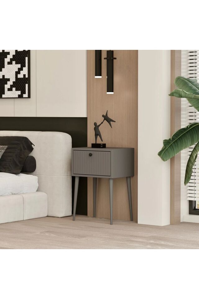 Canopus MDF Ahşap Ayaklı Tek Kapaklı Komodin (4 renk seçeneği) GRİ