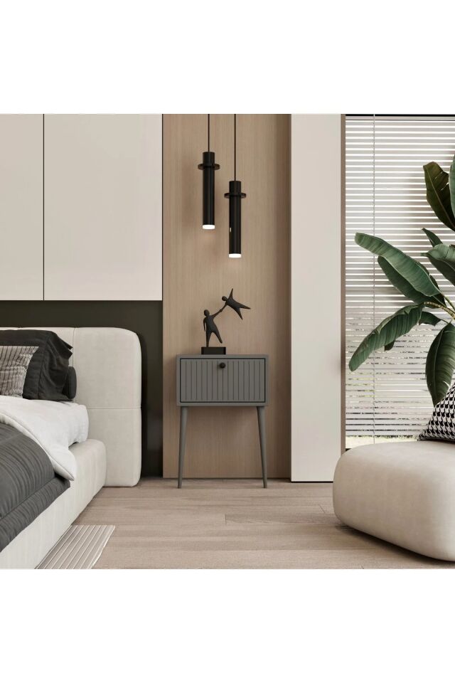 Canopus MDF Ahşap Ayaklı Tek Kapaklı Komodin (4 renk seçeneği) GRİ