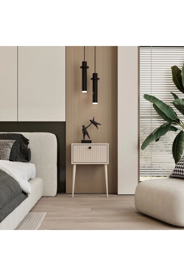 Canopus MDF Ahşap Ayaklı Tek Kapaklı Komodin (4 renk seçeneği) KUM TAŞI