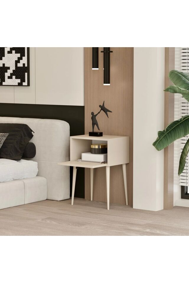 Canopus MDF Ahşap Ayaklı Tek Kapaklı Komodin (4 renk seçeneği) KUM TAŞI