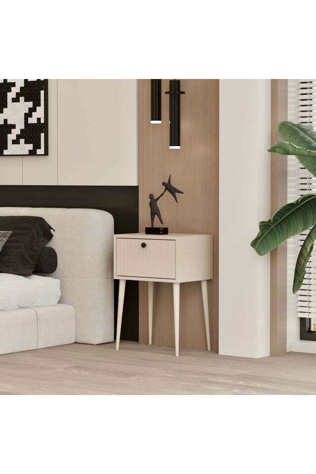 Canopus MDF Ahşap Ayaklı Tek Kapaklı Komodin (4 renk seçeneği) KUM TAŞI