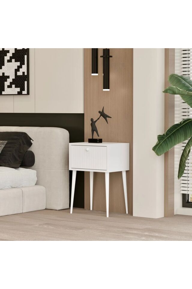 Canopus MDF Ahşap Ayaklı Tek Kapaklı Komodin (4 renk seçeneği) BEYAZ
