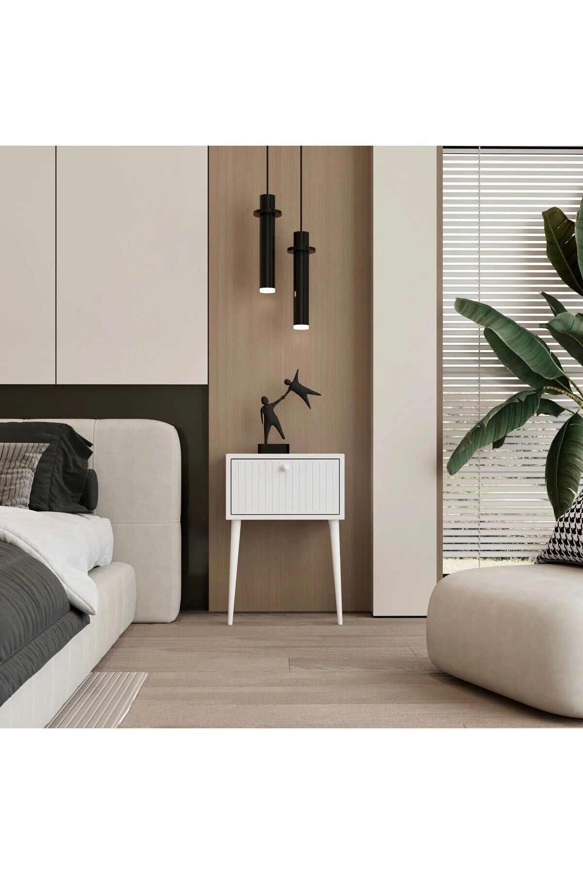Canopus MDF Ahşap Ayaklı Tek Kapaklı Komodin (4 renk seçeneği) BEYAZ