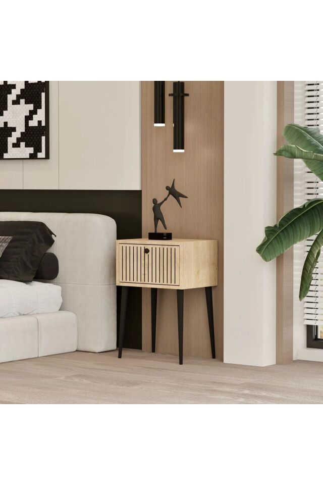 Canopus MDF Ahşap Ayaklı Tek Kapaklı Komodin (4 renk seçeneği) SAFİR MEŞE
