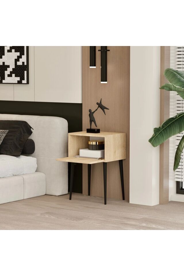 Canopus MDF Ahşap Ayaklı Tek Kapaklı Komodin (4 renk seçeneği) SAFİR MEŞE