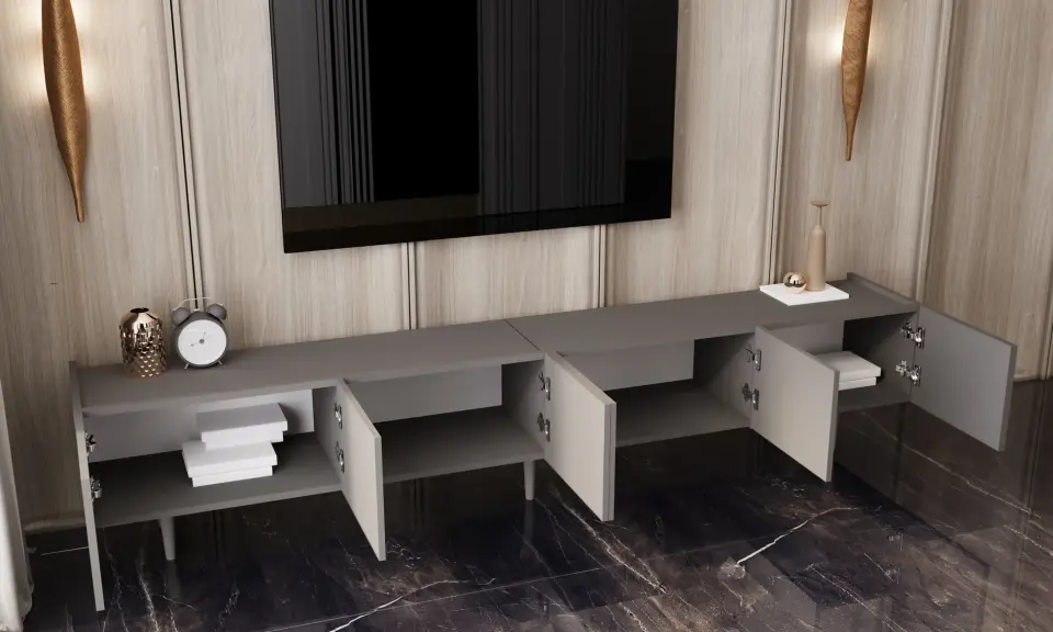 Capella Tv Ünitesi 240 cm 6 kapaklı ayaklı MDF (8 renk seçeneği) GRİ