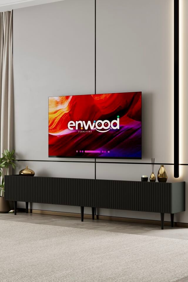 Capella TV Ünitesi 240 cm 6 Kapaklı Ayaklı MDF SİYAH