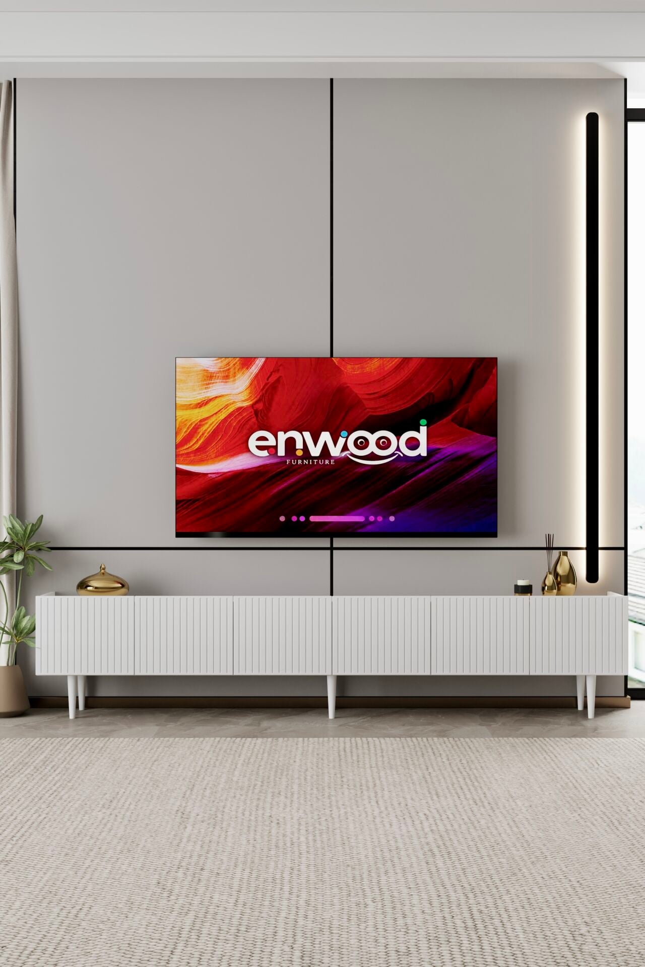 Capella TV Ünitesi 240 cm 6 Kapaklı Ayaklı MDF BEYAZ