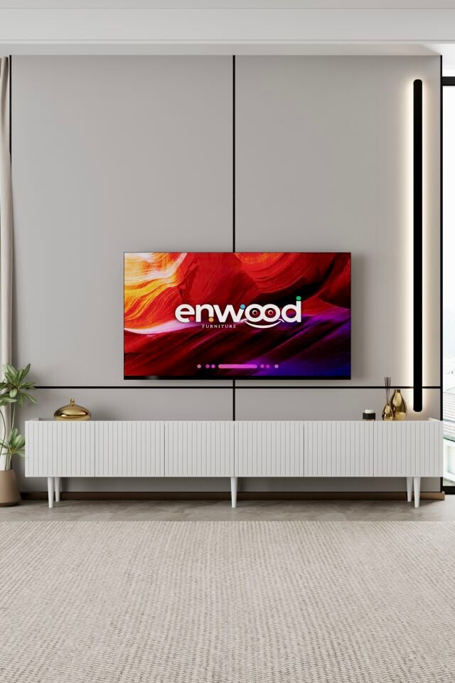 Capella TV Ünitesi 240 cm 6 Kapaklı Ayaklı MDF BEYAZ