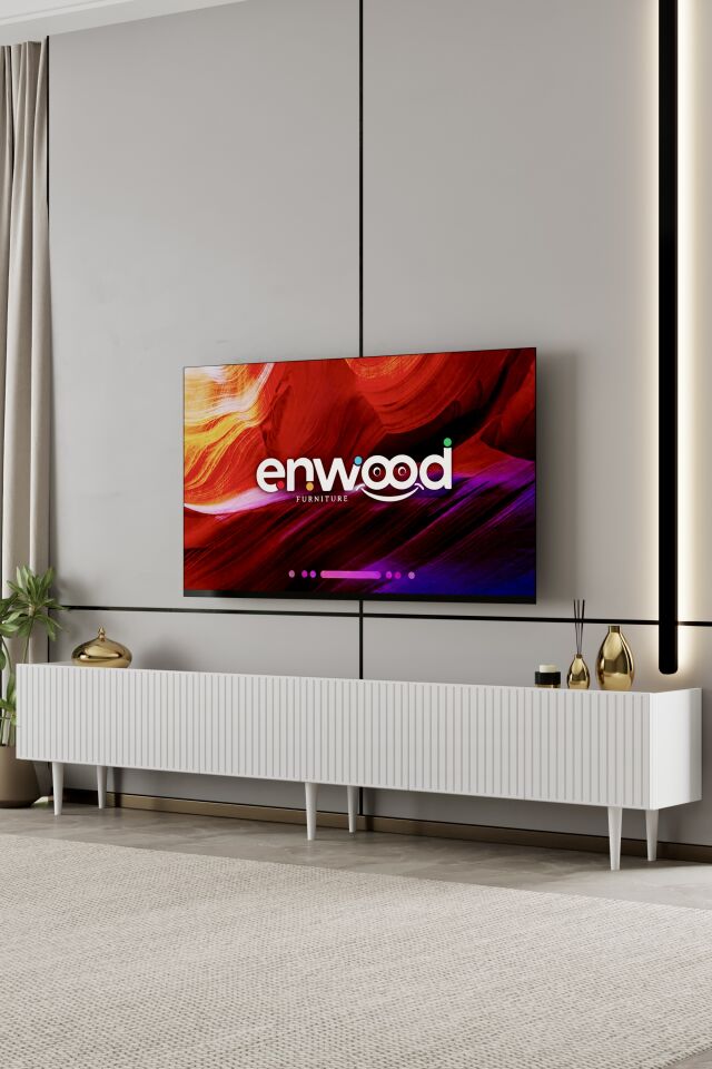 Capella TV Ünitesi 240 cm 6 Kapaklı Ayaklı MDF BEYAZ