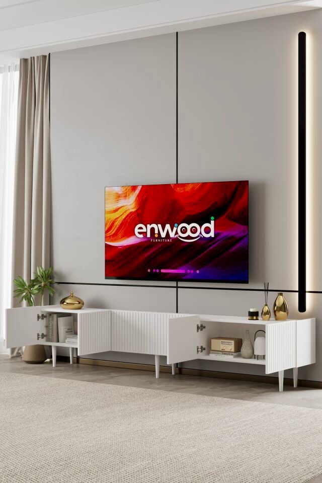 Capella TV Ünitesi 240 cm 6 Kapaklı Ayaklı MDF BEYAZ