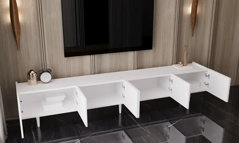 Capella Tv Ünitesi 240 cm 6 kapaklı ayaklı MDF (8 renk seçeneği) BEYAZ