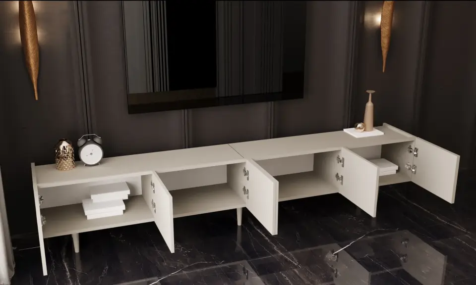 Capella Tv Ünitesi 240 cm 6 kapaklı ayaklı MDF (8 renk seçeneği) KUM TAŞI