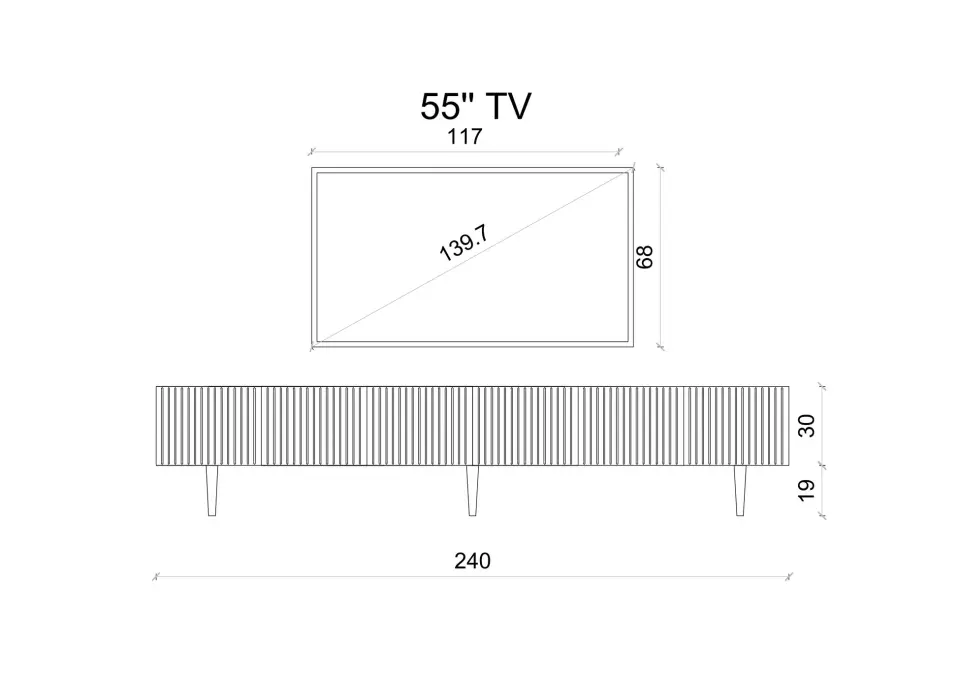 Capella Tv Ünitesi 240 cm 6 kapaklı ayaklı MDF (8 renk seçeneği) KUM TAŞI